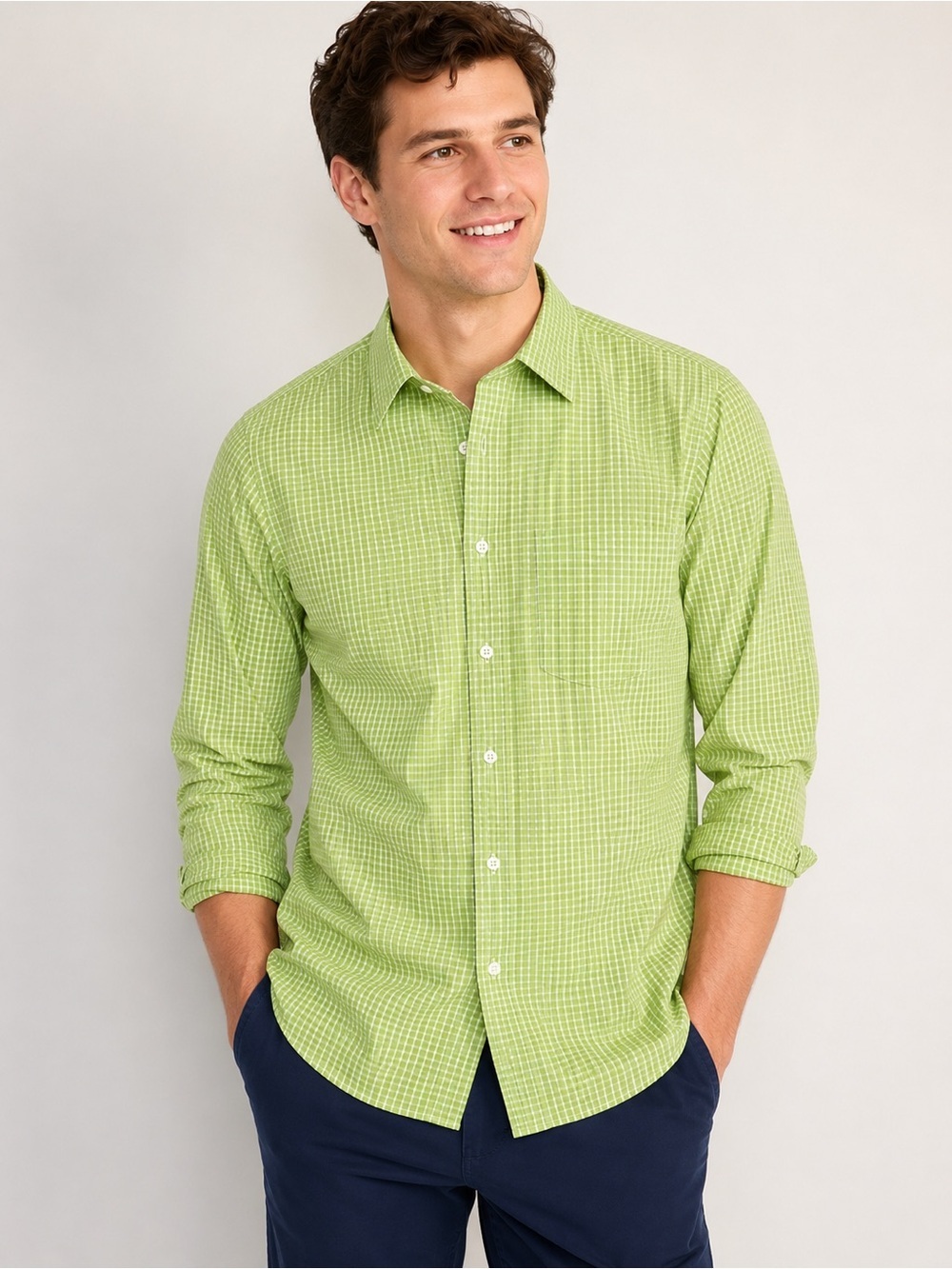 J.Crew Green Check Button Down Shirt Men’s Medium 15-15.5 100% Cotton